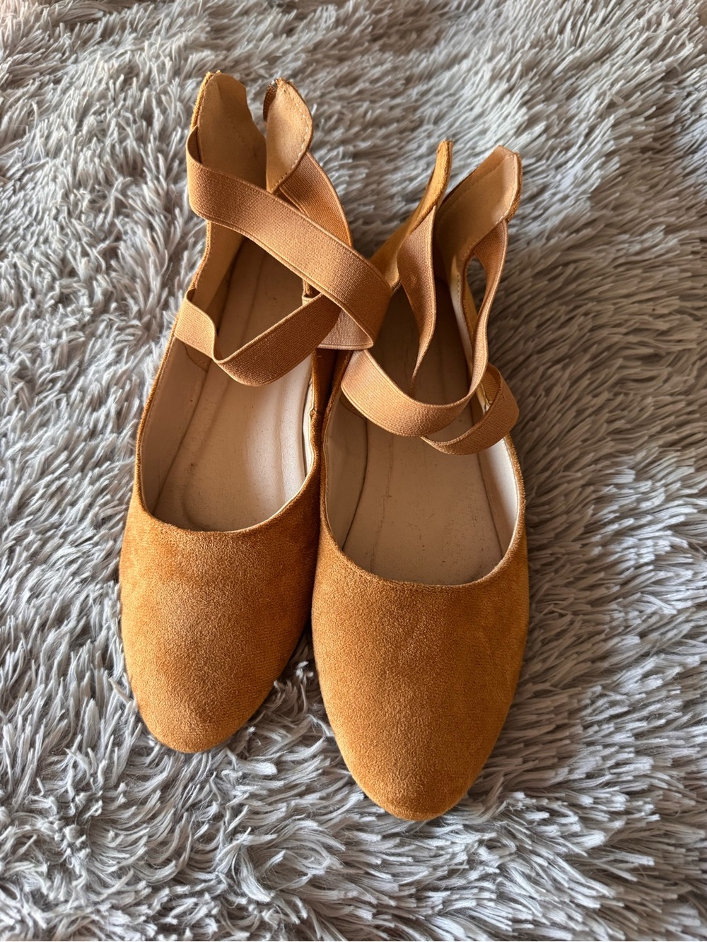 Women’s Suede Ankle-Strap Flats in Mustard